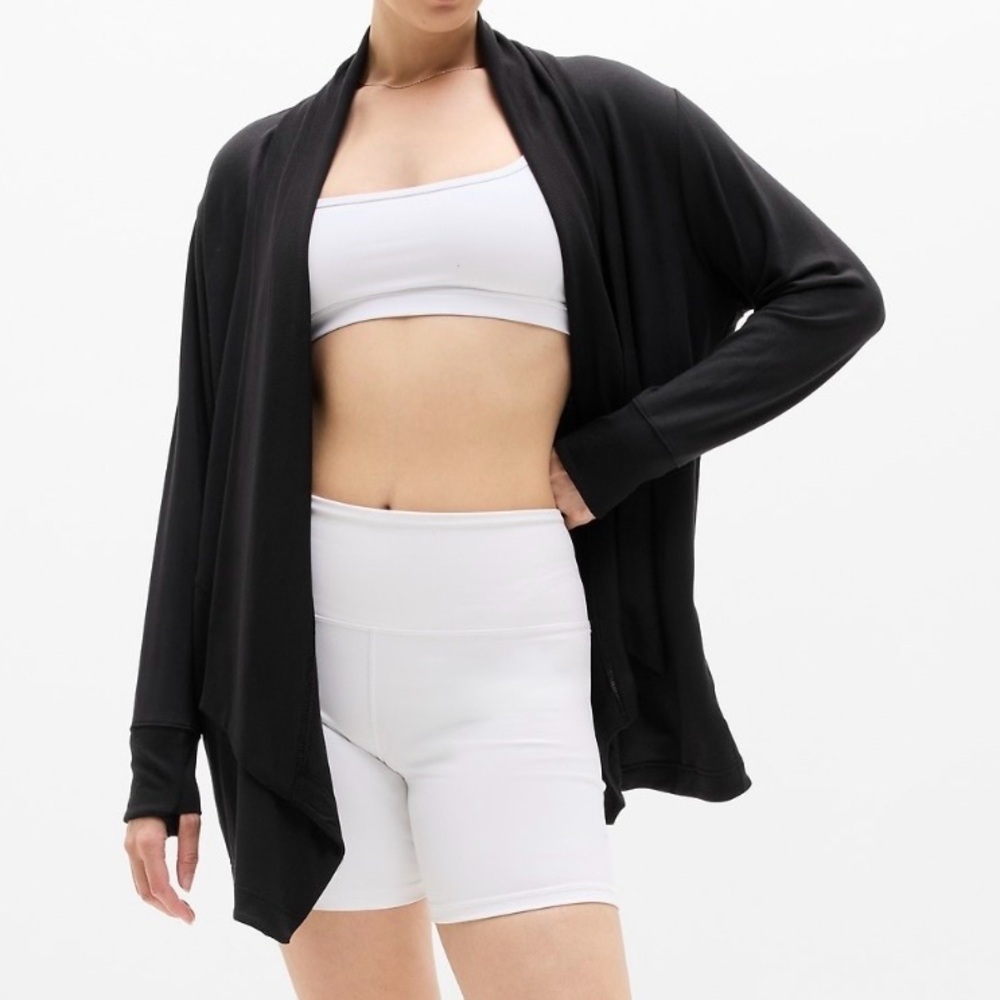 Athleta Pranayama Restore Wrap Black S Tall Open Cardigan Cozy Athleisure - Picture 9 of 9